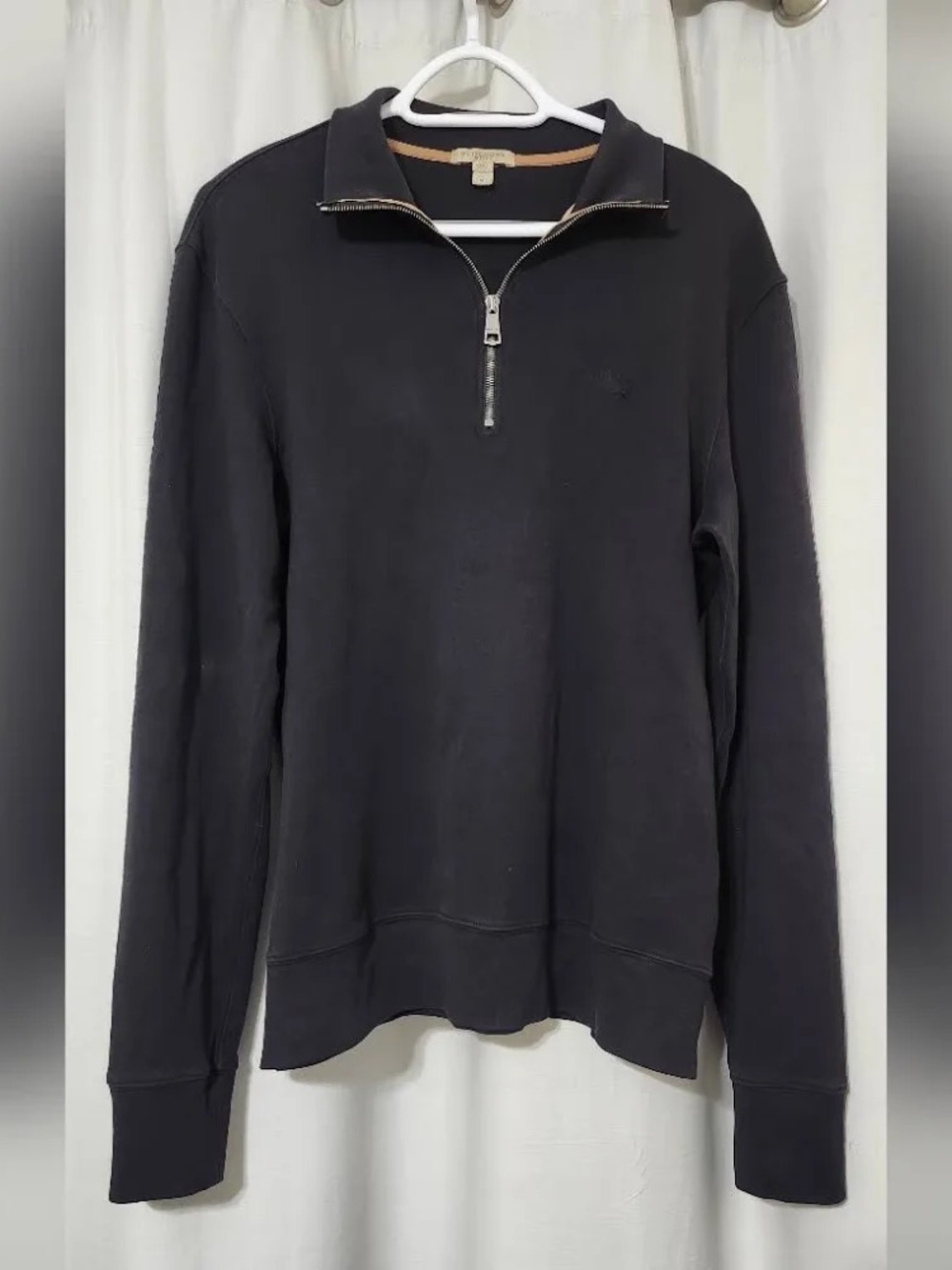 Burberry Black Half-Zip Sweater with Tan Contrast Trim